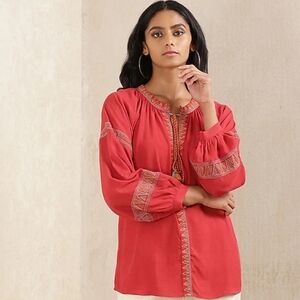 RITU KUMAR Red Embroidered Blouse Womens 100% Viscose (Rayon Slub) SIZE XL.